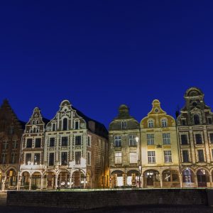 Row of Flemish-Baroque-style townhouses in Arras in France